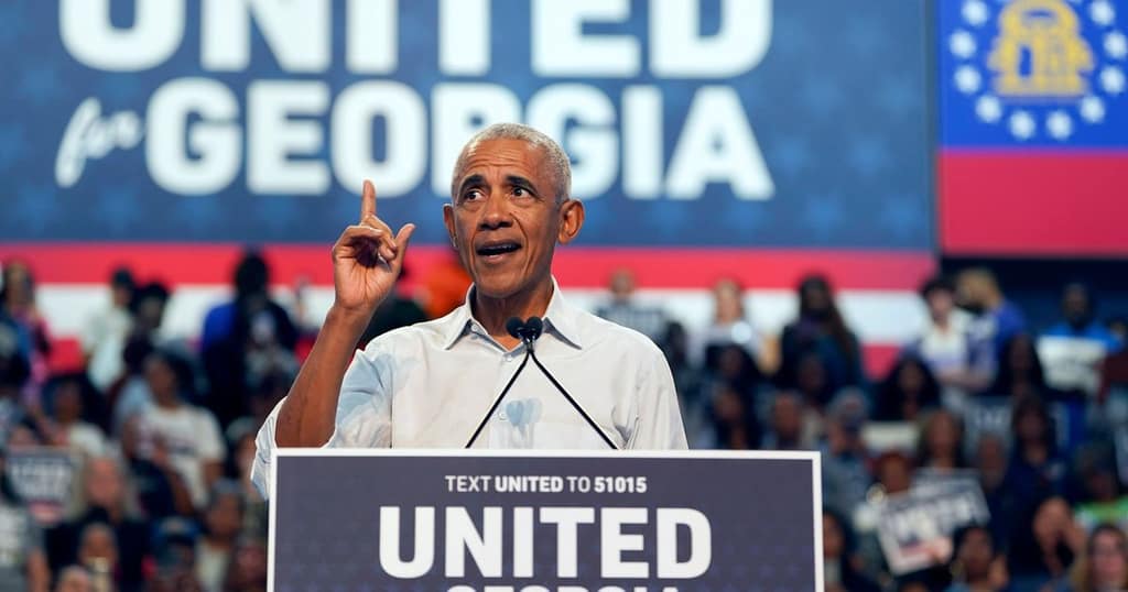 Former President Barack Obama Attends Rally For Sen. Ossoff And GA Gubernatorial Candidate Keisha Lance Bottoms In Atlanta
