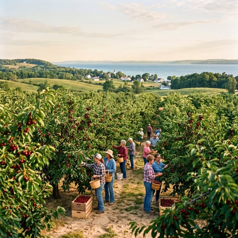 A Michigan tart cherry orchard heavy with fruit