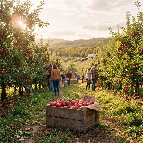 A Hudson Valley apple orchard heavy with fruit at harvest time