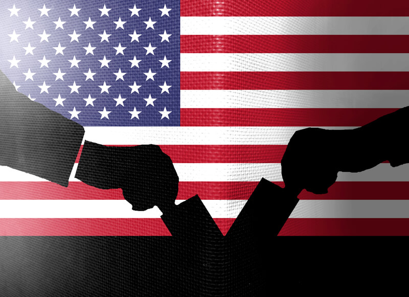 American flag and election vote silhouette composition. Describe the 2024 US election situation and results. Basemap and background concept. Double exposure hologram.