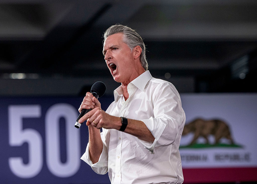 LOS ANGELES, CALIFORNIA - NOVEMBER 1: California Governor Gavin Newsom speaks at a "Yes On Prop 50" volunteer event at the LA Convention Center on November 1, 2025 in Los Angeles, California. California's Prop 50 is on the ballot to either authorize or deny temporary changes to congressional district maps. Election Day is November 4th. (Photo by Jill Connelly/Getty Images)
